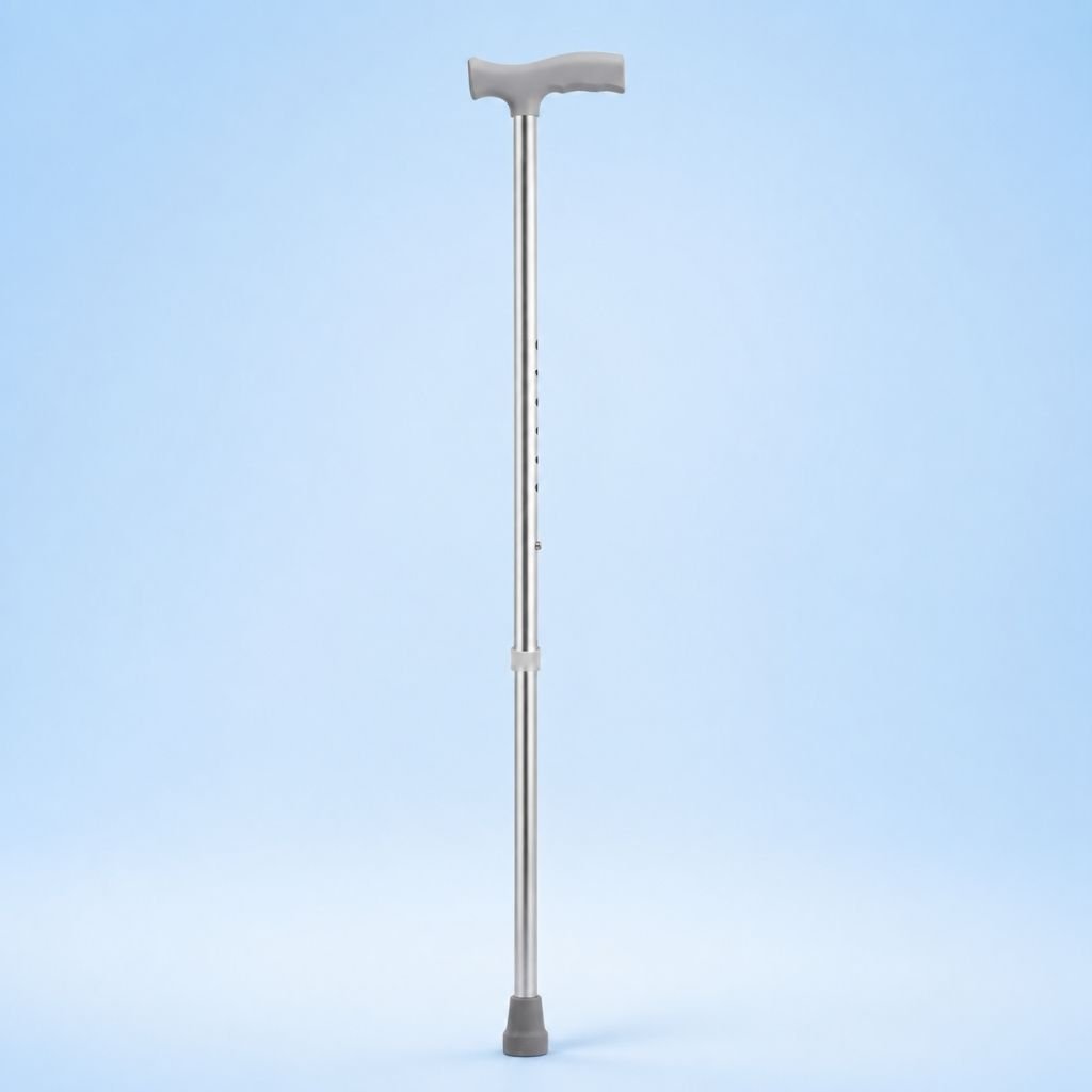 Ergonomic Contour Handle with Braided Safety Wrist Strap on Walking Stick
