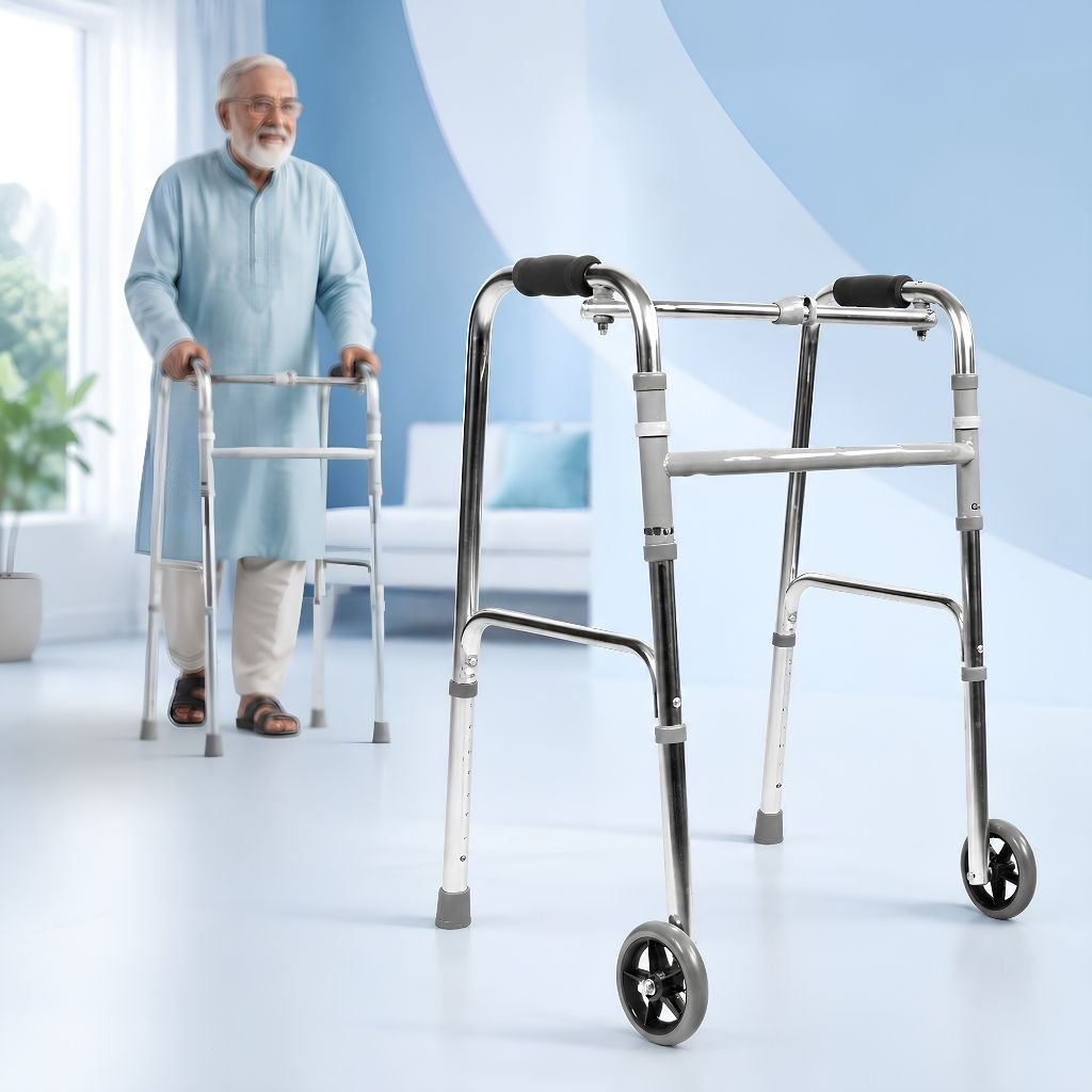 Foldable Walker with Wheels for Elderly Mobility Support - Authentic eBangla