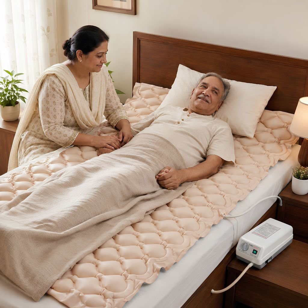 Patient Care Comfort on Medical Air Mattress on Bed