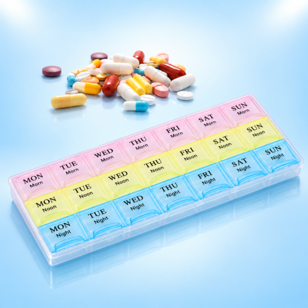 Plastic Medicine Box 7x3 Weekly 21 Compartment Pill Organizer Case - Authentic eBangla