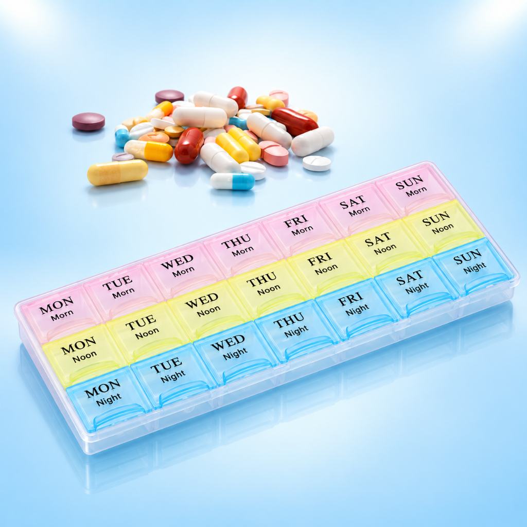 Plastic Medicine Box 7x3 Weekly 21 Compartment Pill Organizer Case - Authentic eBangla