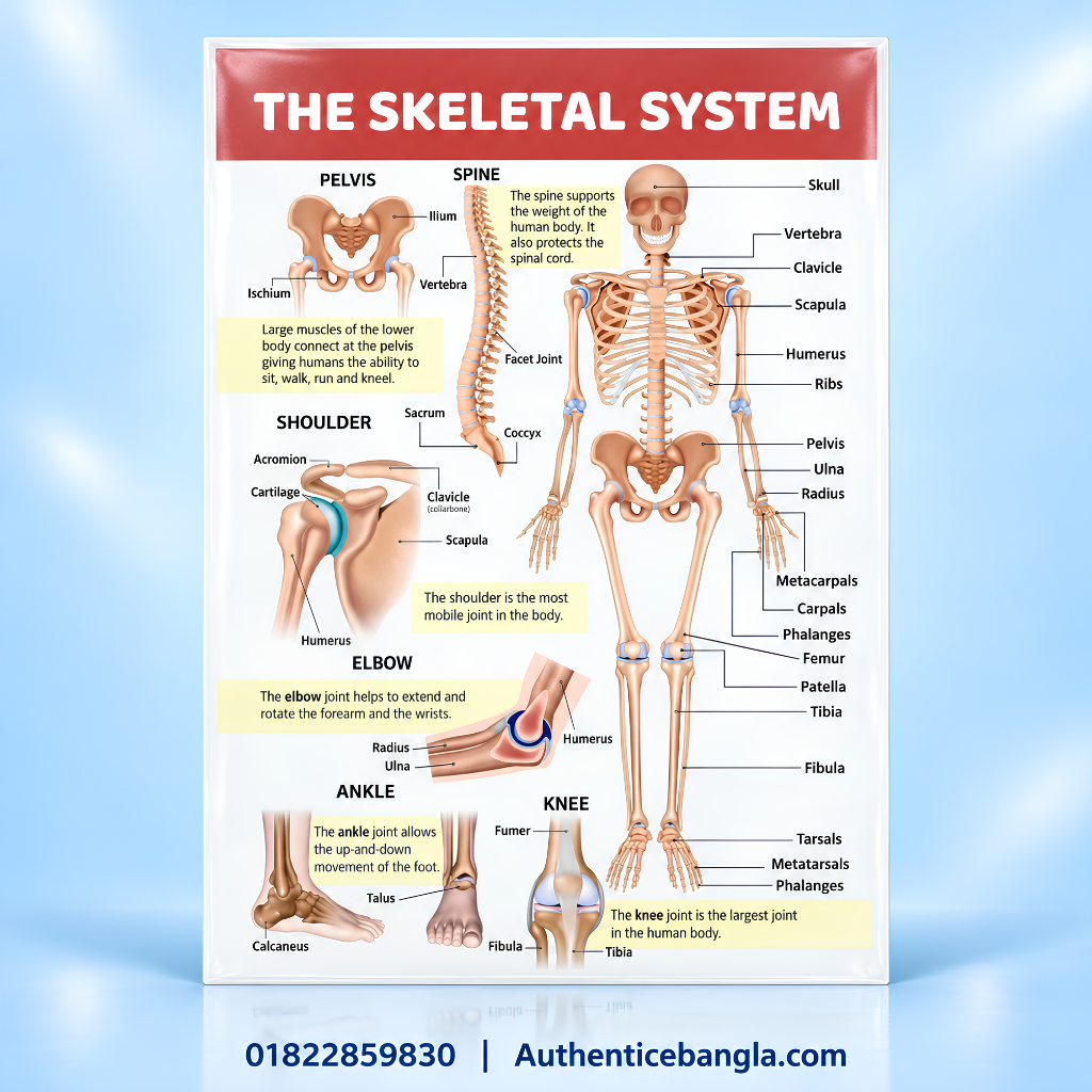 The Skeletal System PVC Anatomy Chart Paper 32.5x23 Inch for Medical Study - Authentic eBangla