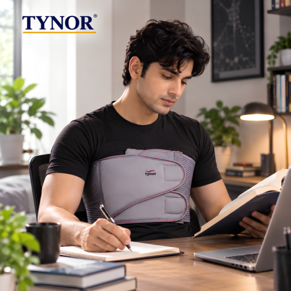 Model Wearing Tynor Chest Binder A-11 for Thoracic Stabilization