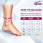 Size guide for the Tynor Ankle Brace D02