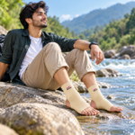 Man wearing beige Tynor Anklet D03 supports on both ankles
