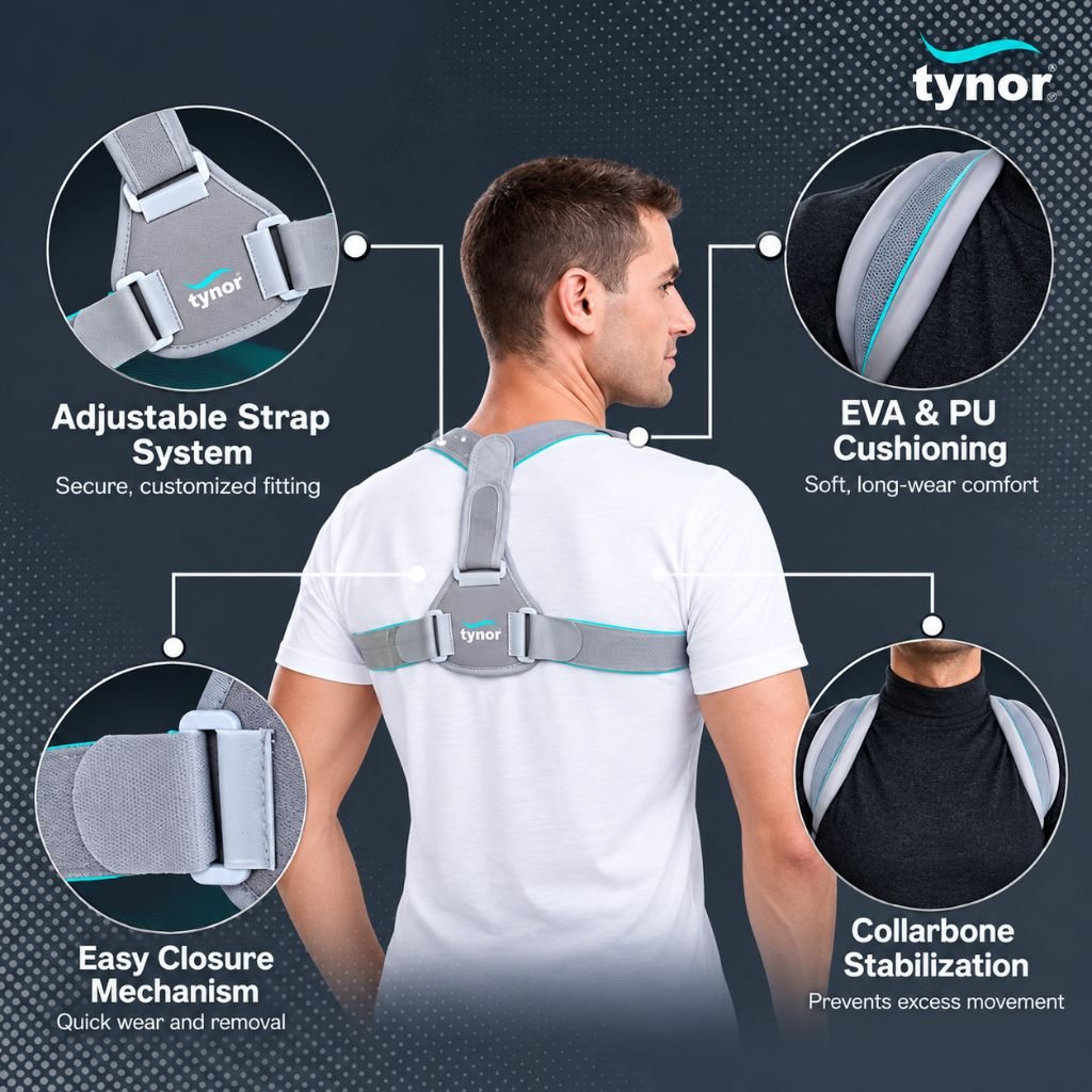 Back pad and shoulder cushioning on the Tynor Clavicle Brace C05