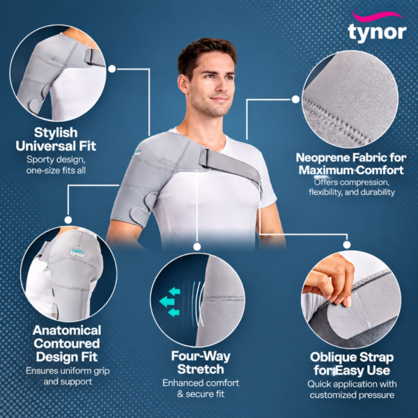 Adjustable strap on the Tynor Shoulder Support Neo J-14
