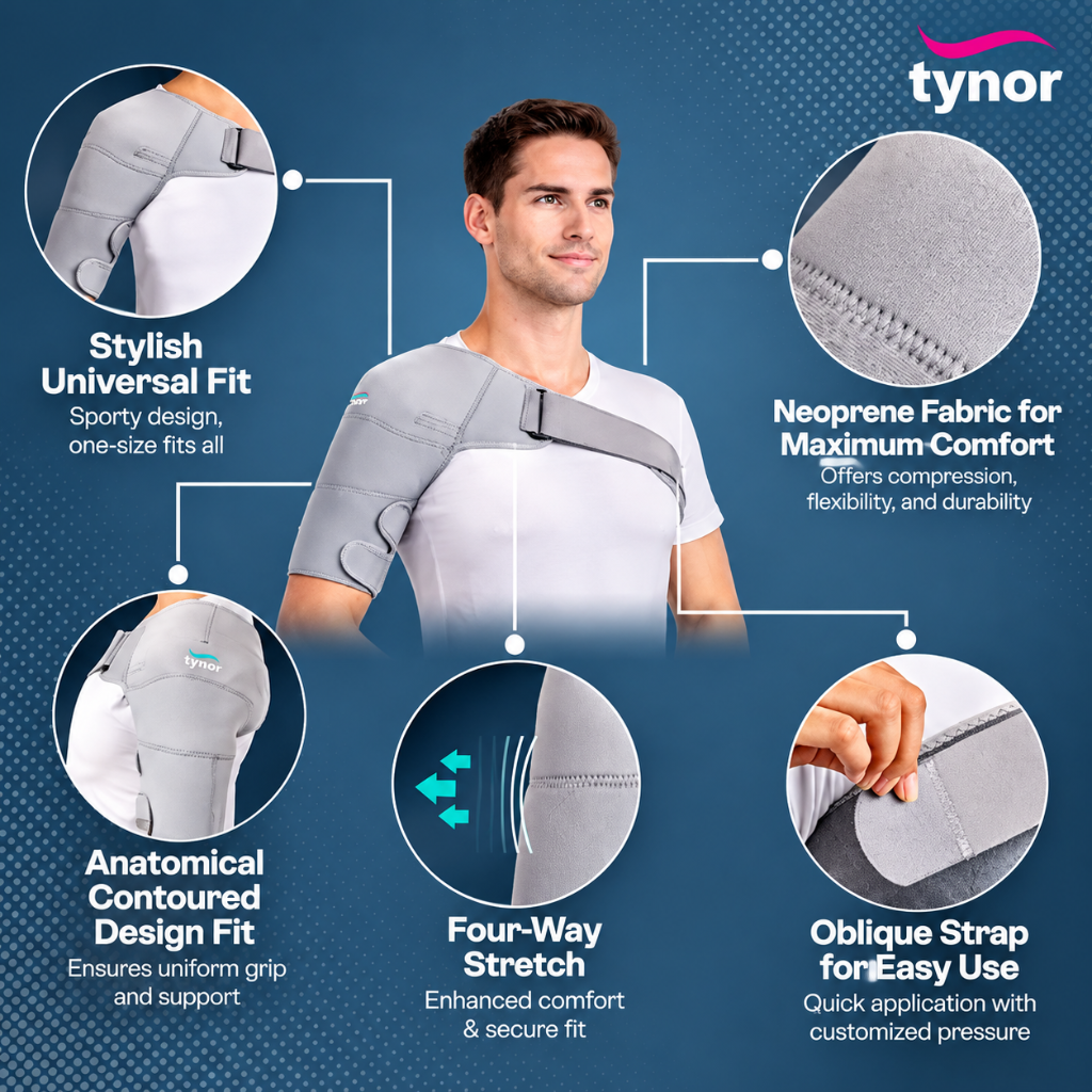 Adjustable strap on the Tynor Shoulder Support Neo J-14